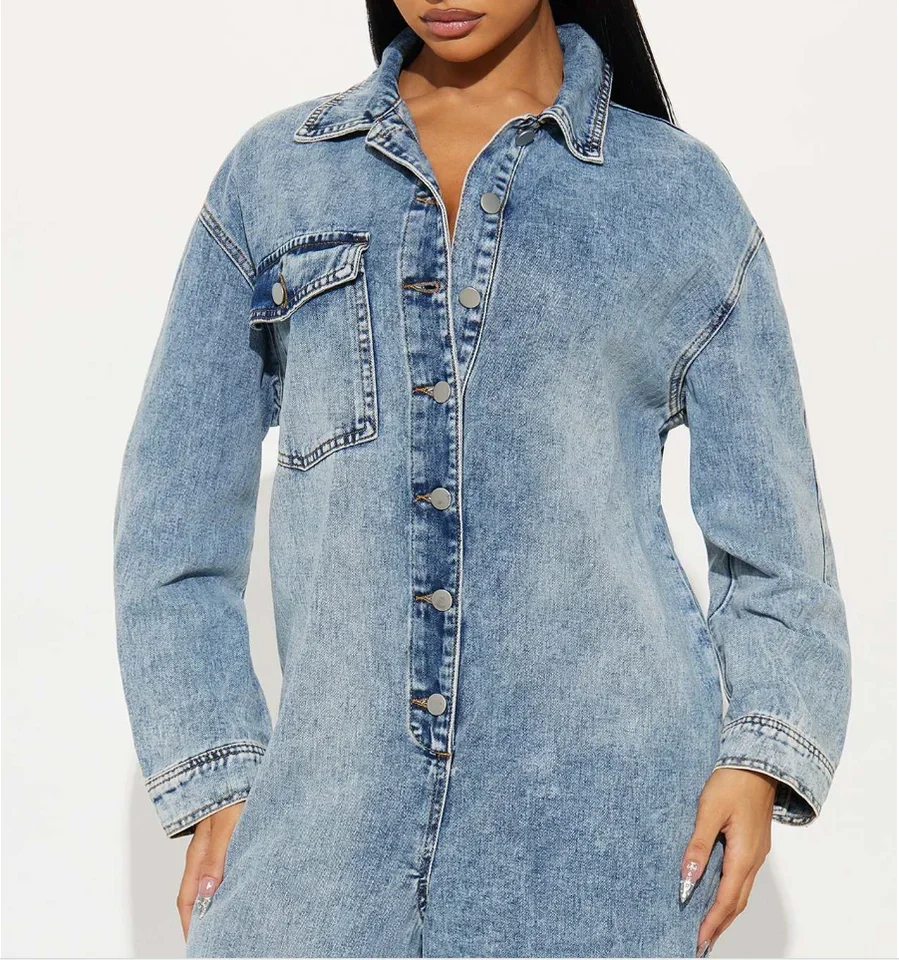 

Women's Slim Elastic Waist Long Sleeve Denim Jumpsuit Female Daily Clothing New Personalized Women Fashion Straight Jumpsuits
