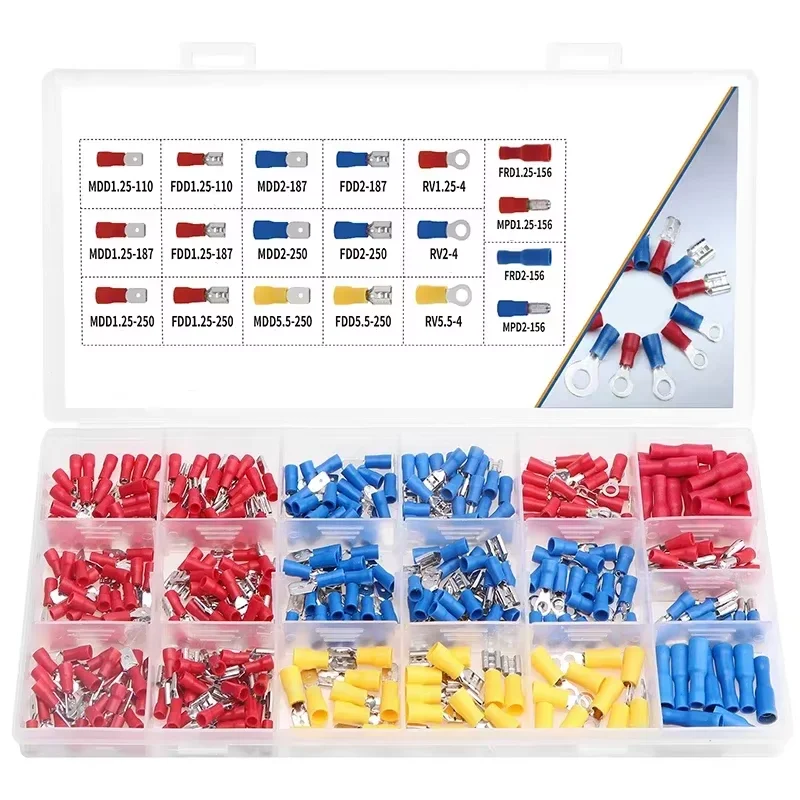 350pcs Insulated Crimp Terminal Kit Spade Ring Fork Connectors for Automotive Appliance Electrical Wiring Repair