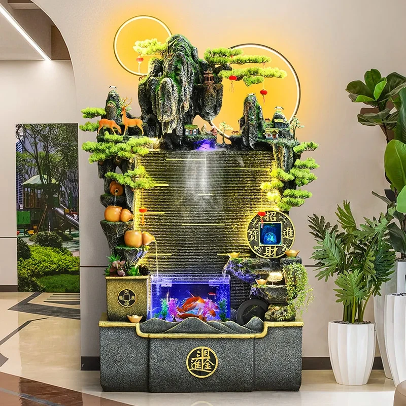 Chinese style water curtain wall rockery circulating water living room floor-standing fish tank office water landscape ornaments