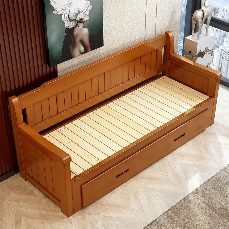 Solid wood sofa bed integrated dual-purpose retractable living room small apartment multi-functional storage push-pull folding s
