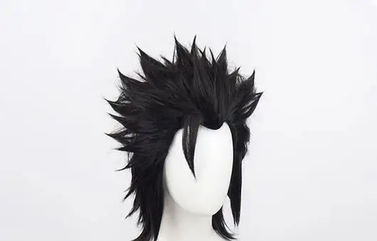 Peruca de cabelo sintético curto preto cortado, perucas cosplay, resistente ao calor, boné