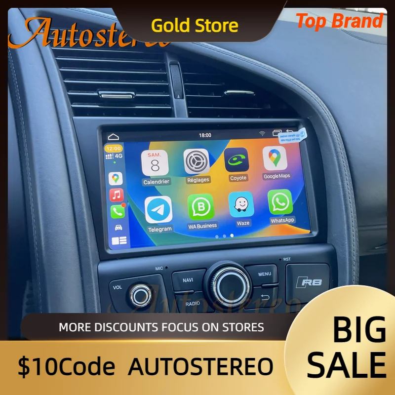 

Android 13 256G для Audi R8 2007-2015, автомобильный GPS-навигатор, автомобильное стерео головное устройство, мультимедийный радиомагнитофон, музыкальный DVD-плеер Carplay