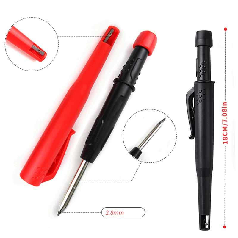 Solid Carpenter Mechanical Pencil For Woodworking Construction One-Piece Design Pen Cap With Sharpener Stationery Supplies