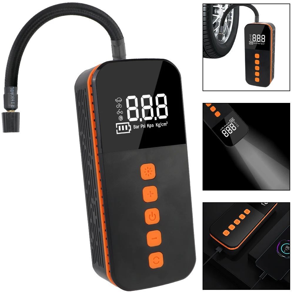 Digital Portable Inflator LCD Display With LED Light 17L/min Wireless Air Compressor Portable Tire Pressure Gauge Tire Air Pump