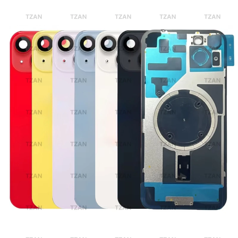 

For iPhone 14 Back Cover Glass With Camera Lens Iron Plate Magnetic Metal Ring Battery Rear Door Housing Chassis Frame panel