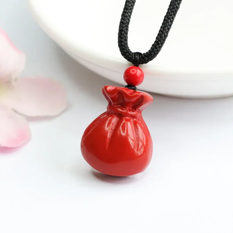 Natural Authentic Vermilion Pendant Money Bag Fu Bag Red Sand Pendant Ornament Men's And Women's Fine Jewelry