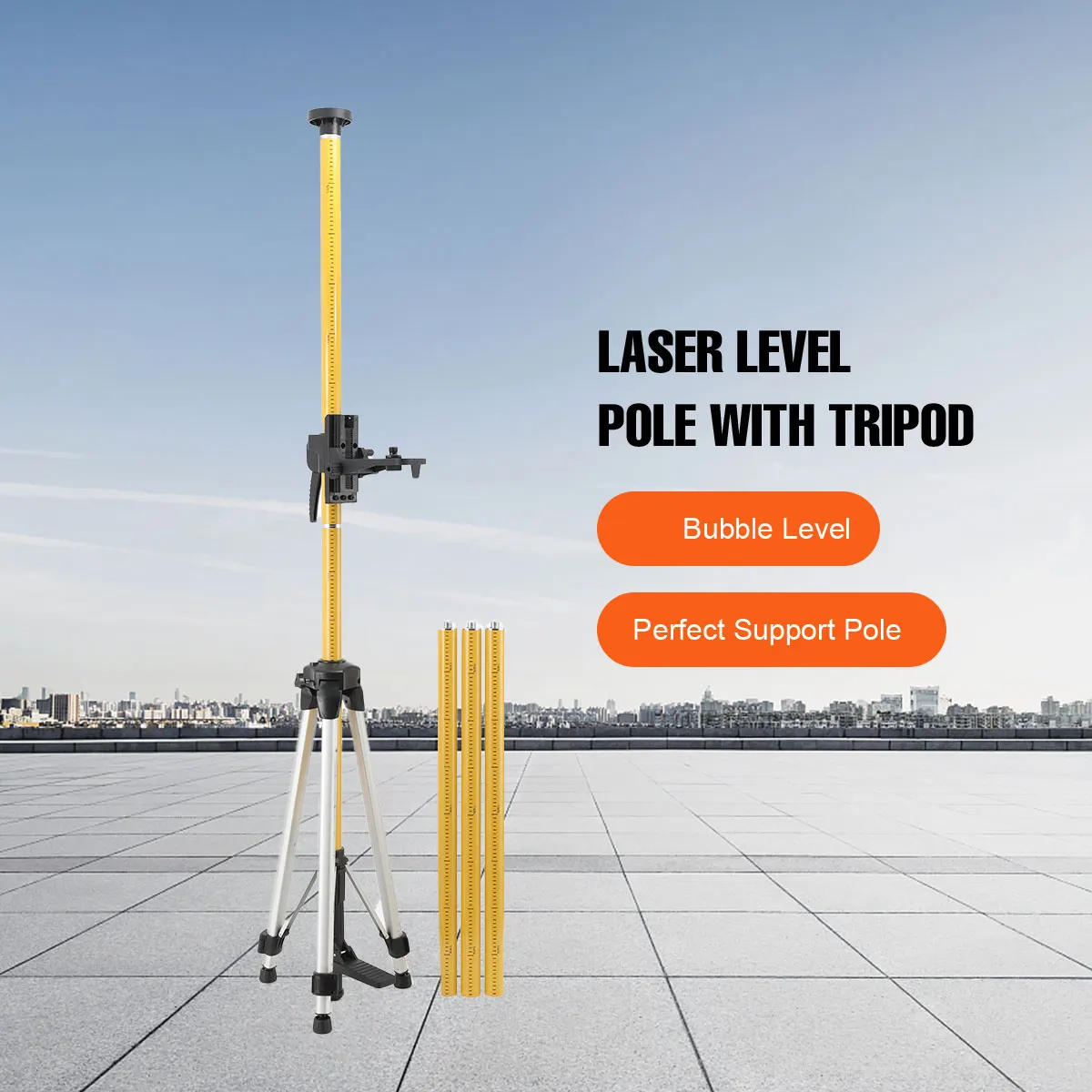 3m /3.6m الليزر تصاعد القطب متعدد الوظائف غرامة ضبط الليزر قضيب تليسكوبي مع قاعدة أداة التسوية لليزر الروتاري والخط