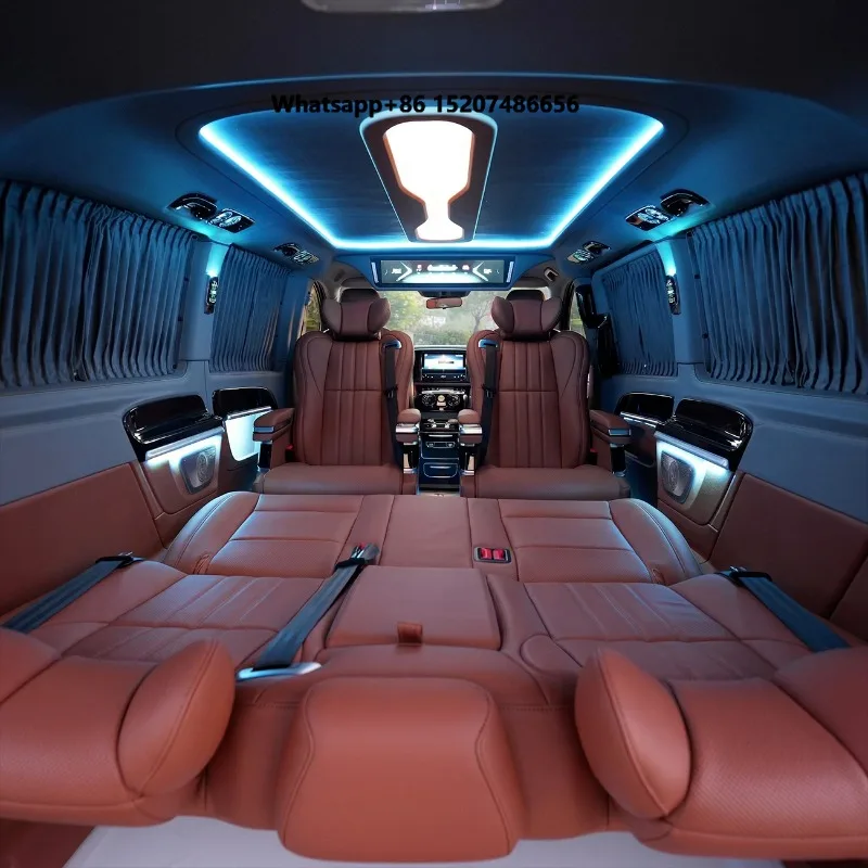 Portable Luxury Car Interior MPV Conversion Kit Aluminum Alloy PVC Tan Leather Seats Starry Roof Ambient Lighting