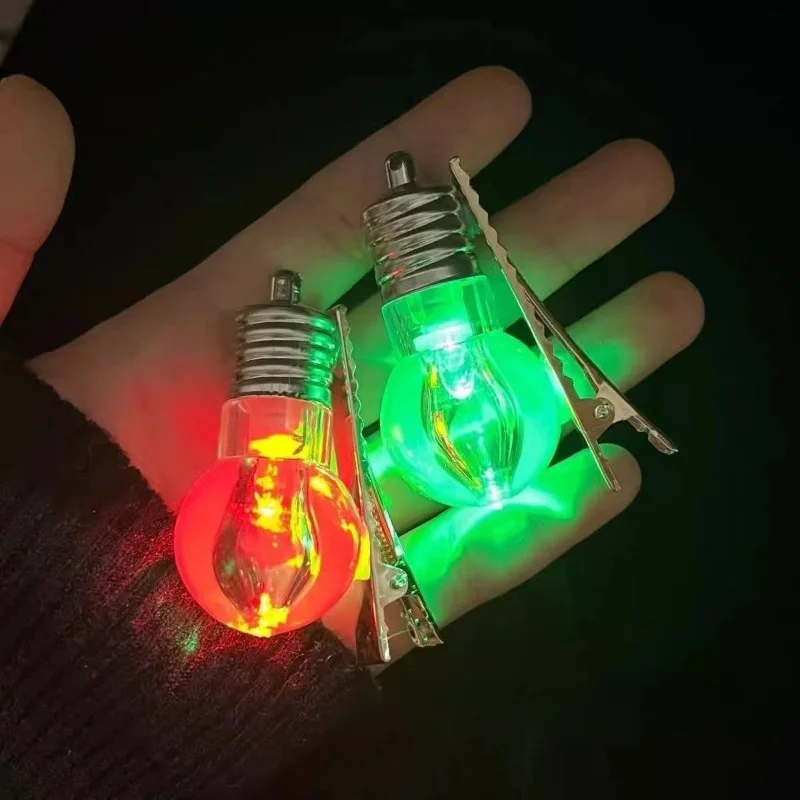 Funny LED Light Bulb Hair Clip Glow in Dark Flashing Bangs Clipper Unique Hairpin for Women Party Rave Festival Night Club ﻿