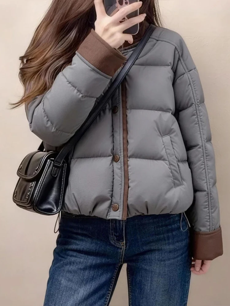 

Korean Style Short Cotton Jacket Women's Fashion Color Block Winter Coat Commute Personality Small Size Thickened Cotton Clothes