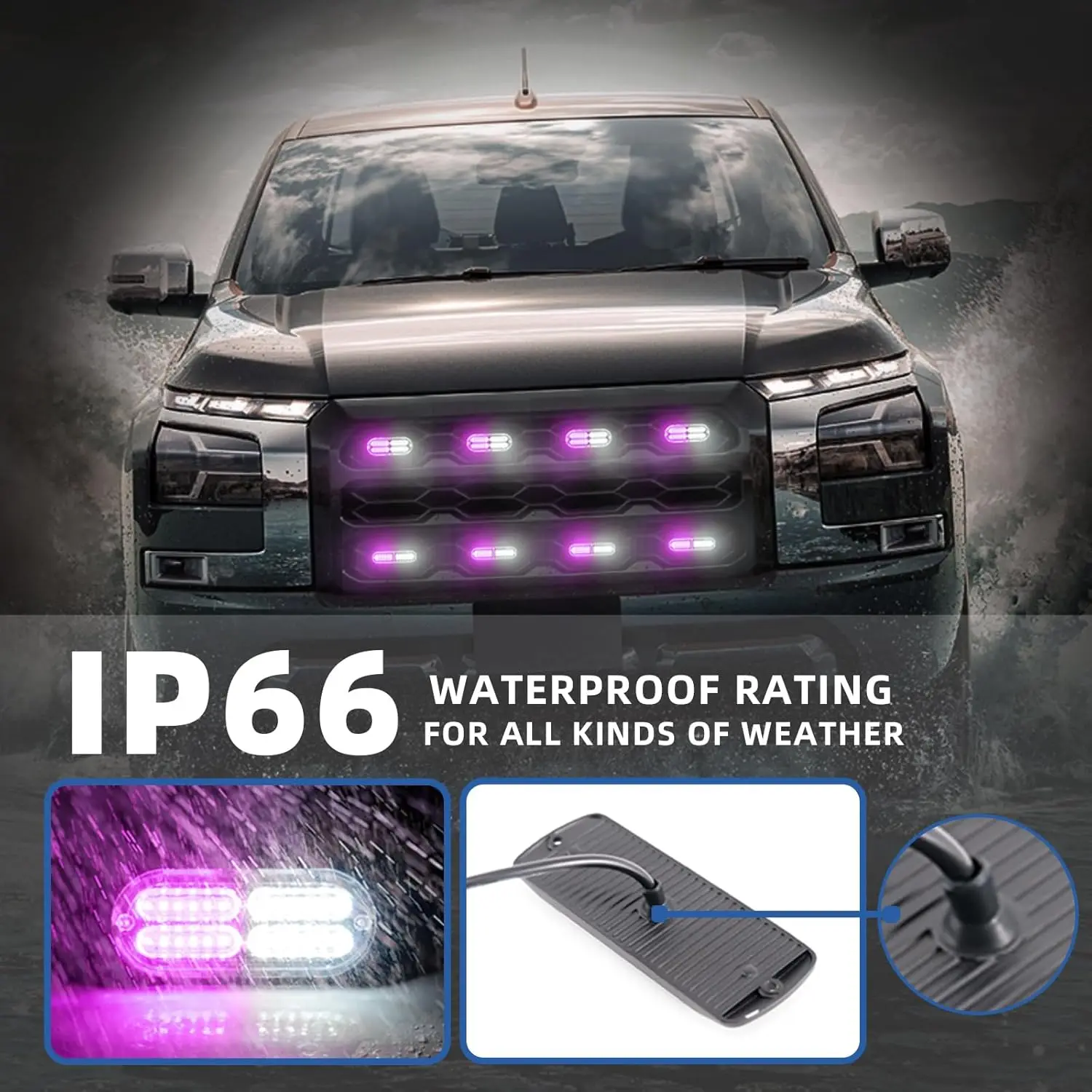 8pcs LED Emergency Strobe Grille Lights Ultra Slim Surface Mount Flashing Hazard Warning Bar with Controller Purple/White