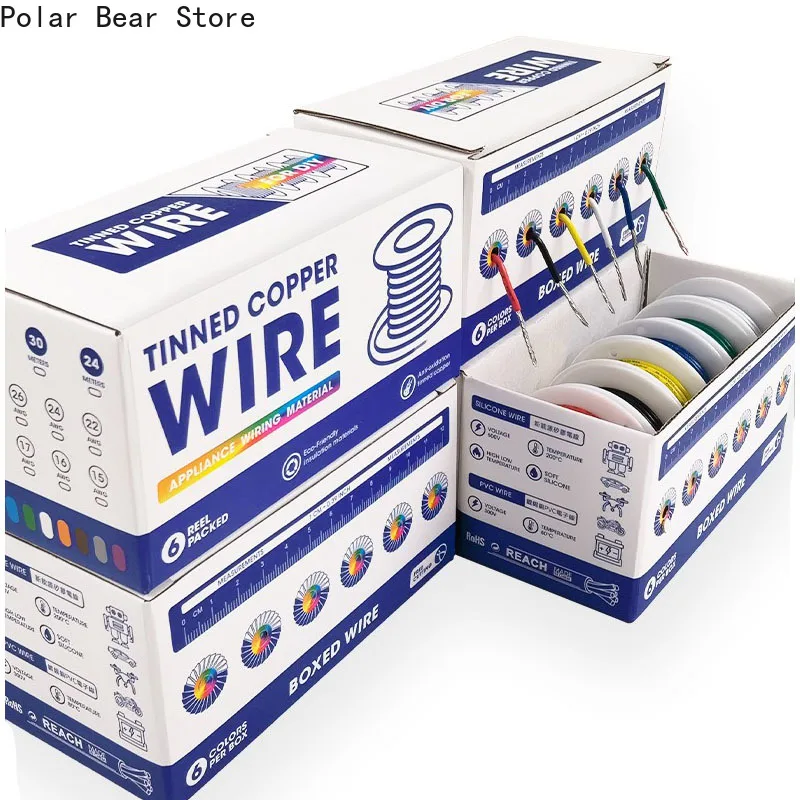 6 Rolls 6 Colors Mix Kit UL1007 PVC DIY Stranded Electrical Wire Tinned Pure Copper Cable Line 30-16 AWG PCB Wire