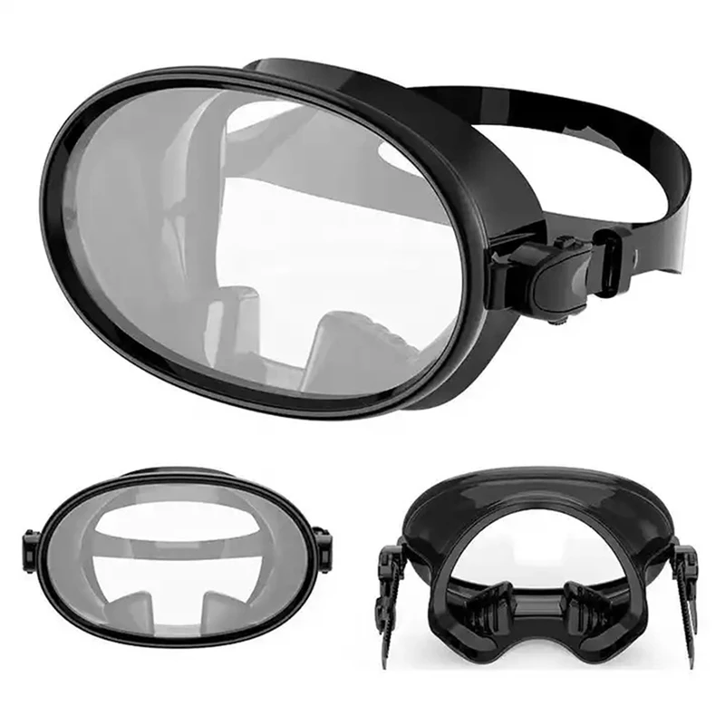 HD Field Of Vision Diving Goggles Waterproof Anti-Fog Explosion-Proof Silicone Goggles Retro Free Diving Masks Black+Transparent