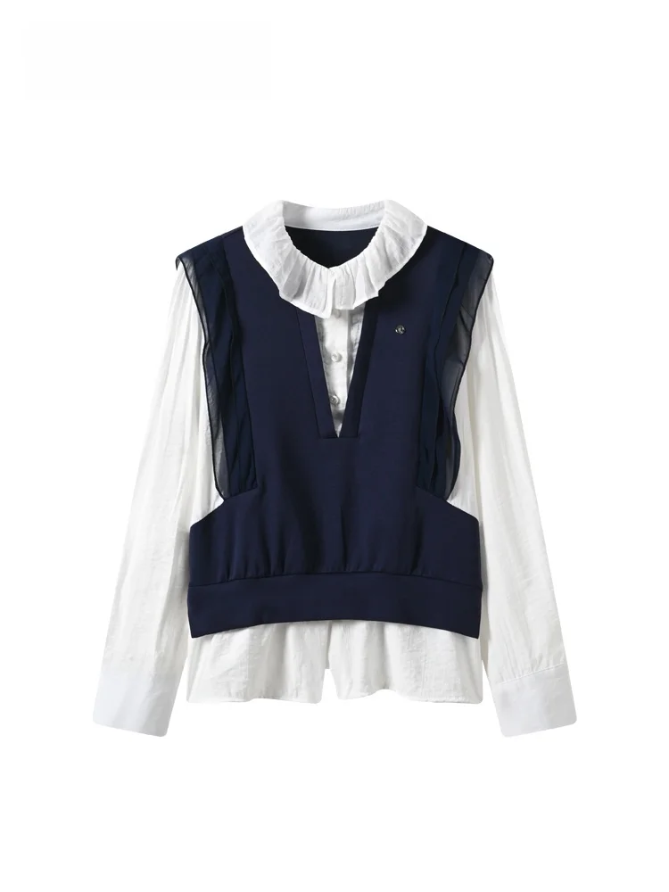 

plus Size Long Sve irt Women's Spring New Sle Faionable Small Fraance Sle Cotton Polyester Blend round Ne Mid-...