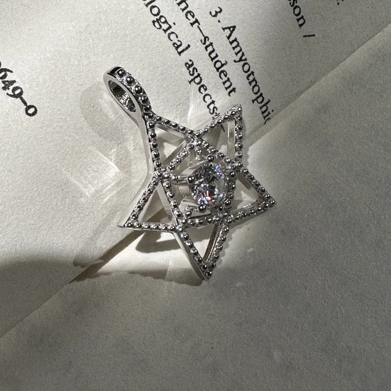 BOCAI New S925 Pure Silver With A Luxurious Temperament Inlaid With Zircon And A Five Pointed Star Pendant