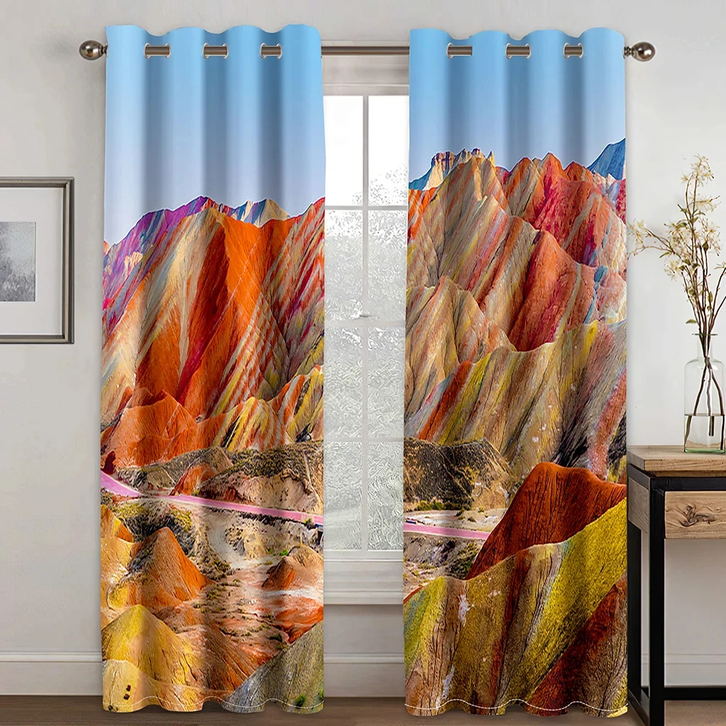 Natural Scenery Pattern High Shading Curtain Snow Mountain Lake Forest Cloud Sun Waterfall Drape for Bedroom Hotel Curtain New