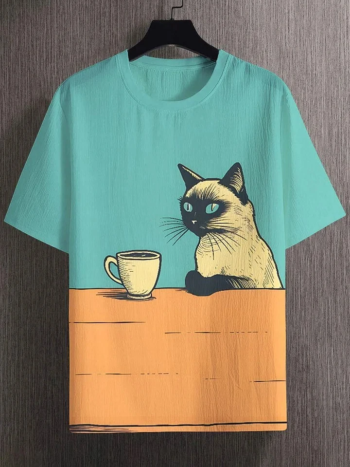 

Funny Cat Pattern T-Shirt For Men Cartoon Animal 3D Printed T Shirts Summer Loose Short Sleeved Y2k Tops Casual Round Neck Tees