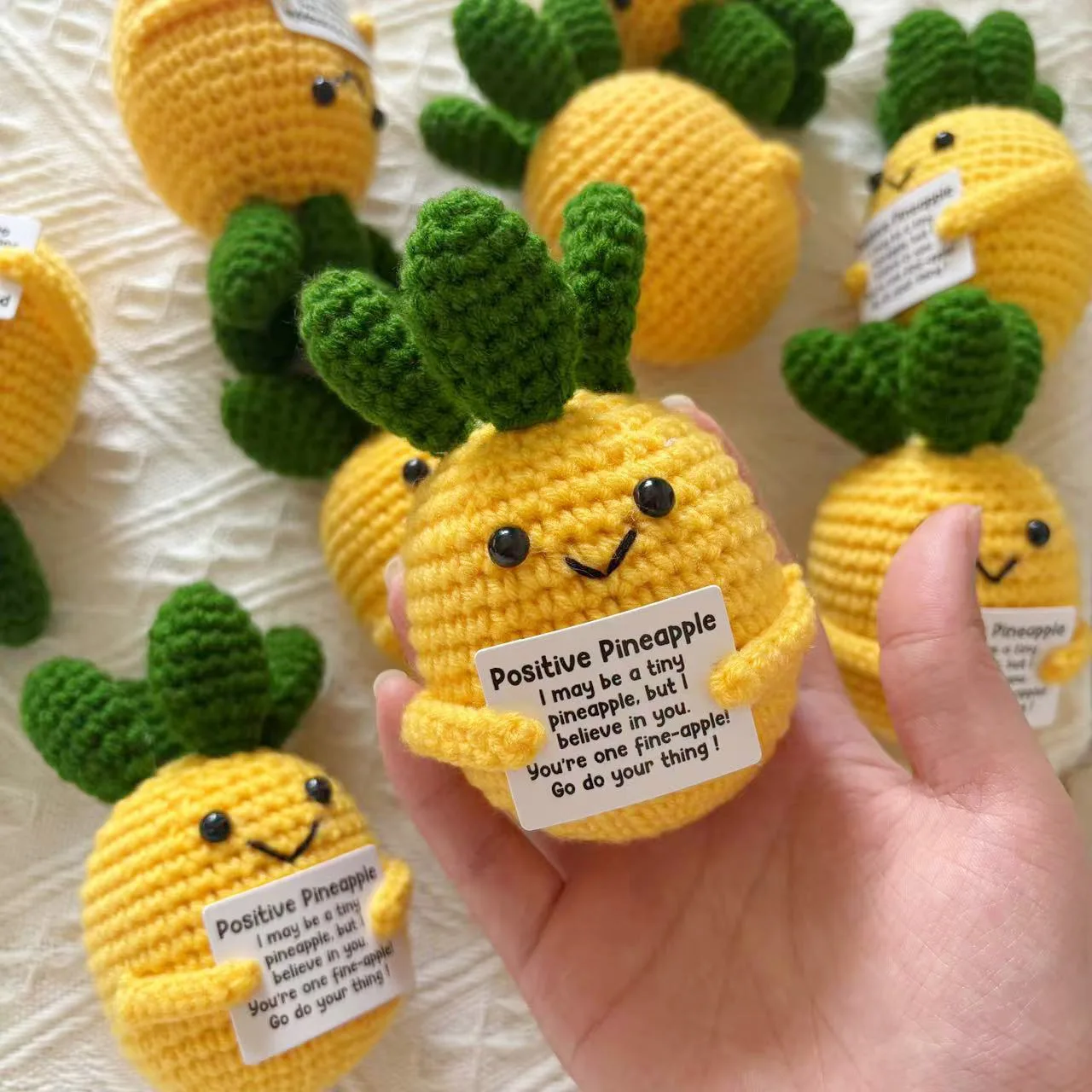 Handmade Crochet Fine-Pineapple Motivational Plush, Fabric Collectible Doll for Party Decor, Adorable Positive Energy Ornament