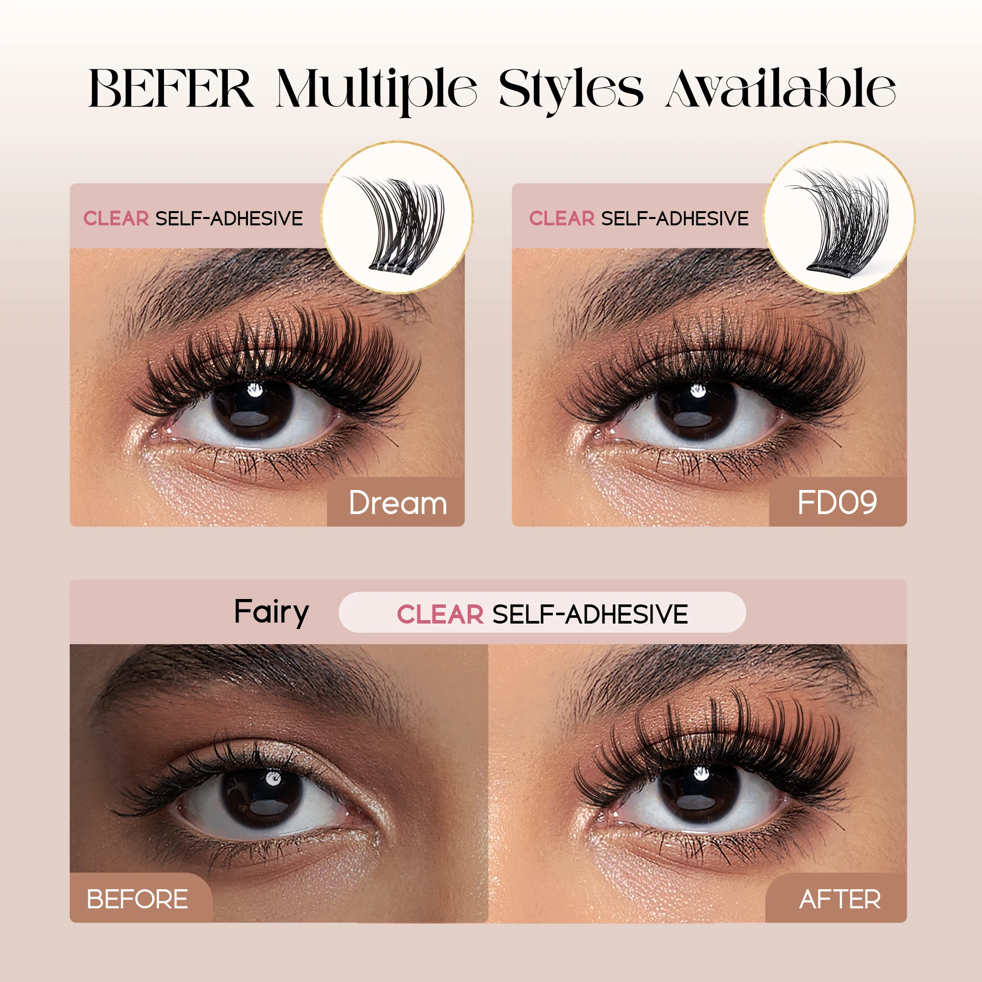 Befer Self-Adhesive False Eyelashes Glue-Free Lash Clusters Makeup D Curl Fluffy Manga Natural Soft Lash For Beginners Easy image 6