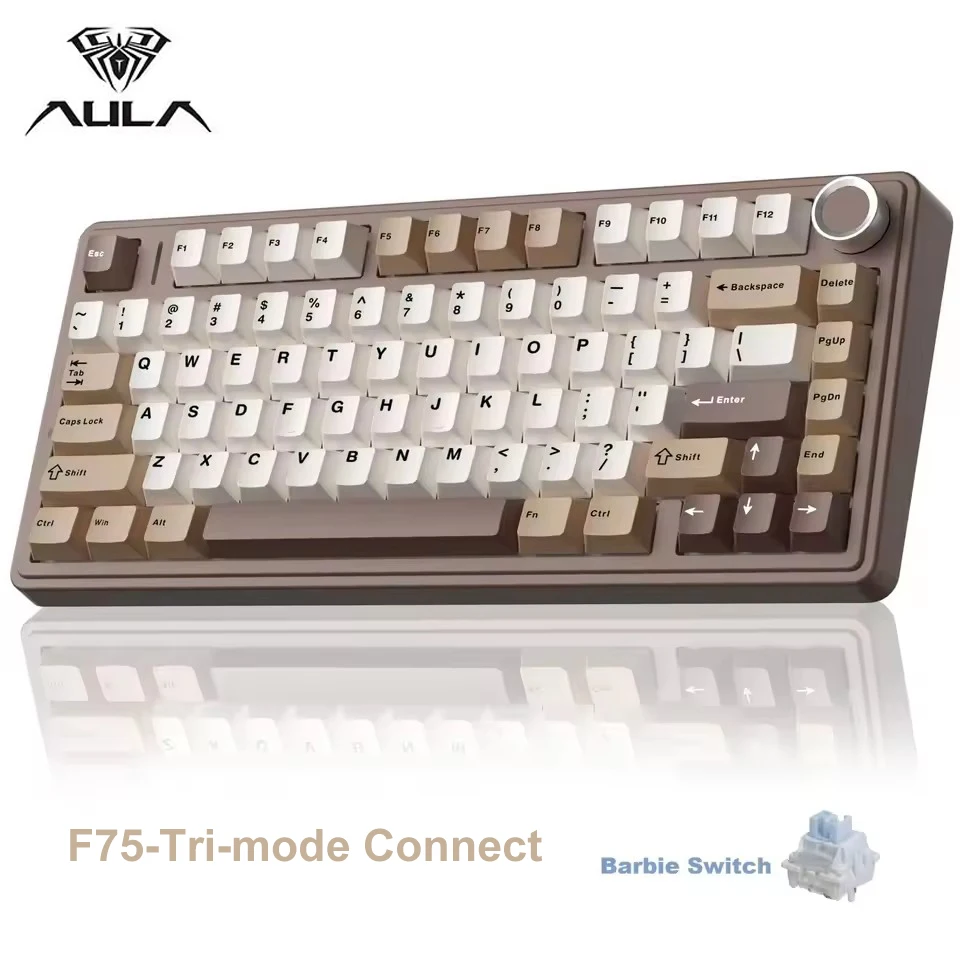 AULA F75 Gaming Mechanical Keyboard Customized 75% Layout Side-engraving Gasket Mounted RGB 80keys PBT Gradient Keycaps Keyboard