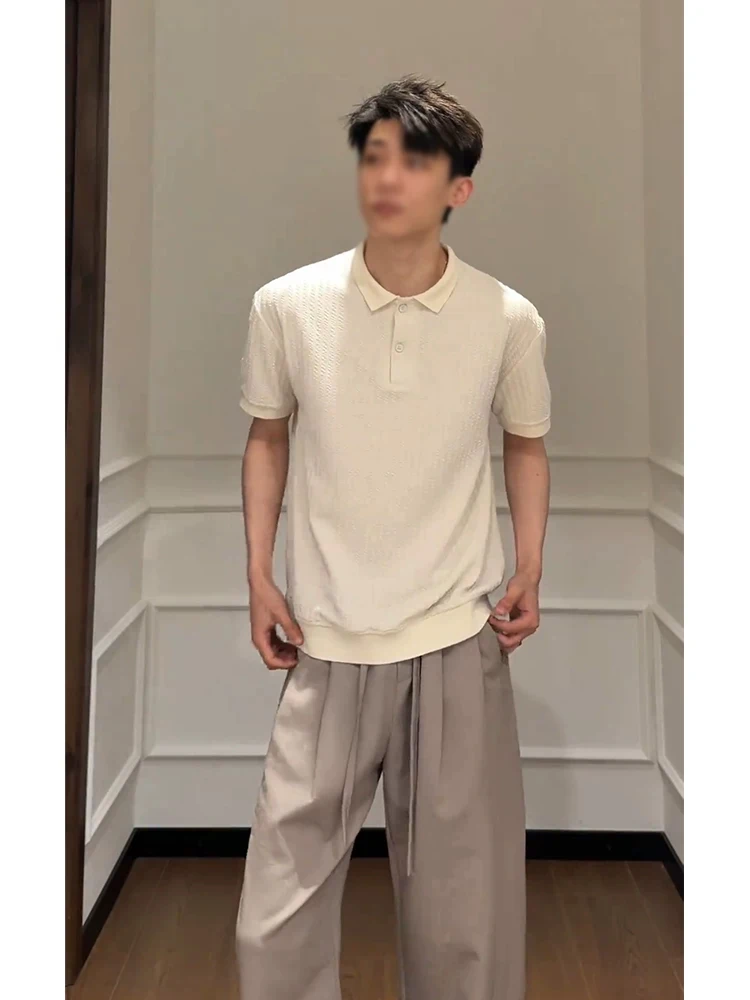 Knitted  Shirt Men's Summer Texture Relief Short Sleeve T-Shirt Shoulder Width Standard Fit Casual Wear Spring Summer