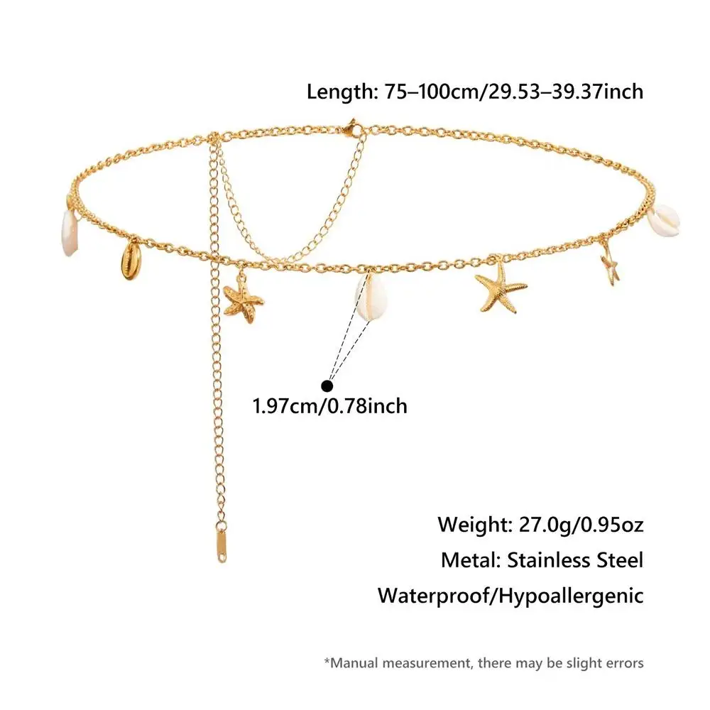 Cadena de cintura de concha Natural para mujer, cadena de cuerpo de perlas impermeable de acero inoxidable, cadena de cintura de Metal Sexy para verano