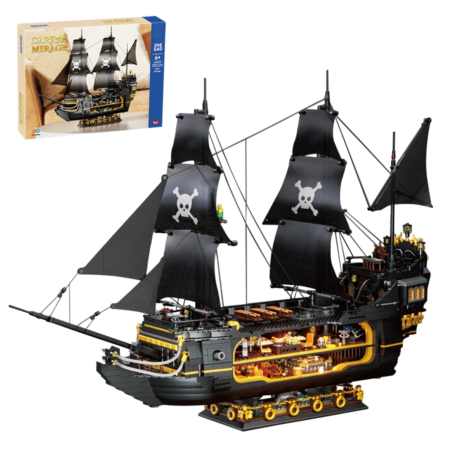 

2900PCS Dark Phantom Pirate Ship Building Blocks Classic Ghost Ship Model Bricks Set With Light Mini Dolls Kids DIY Toys Gifts