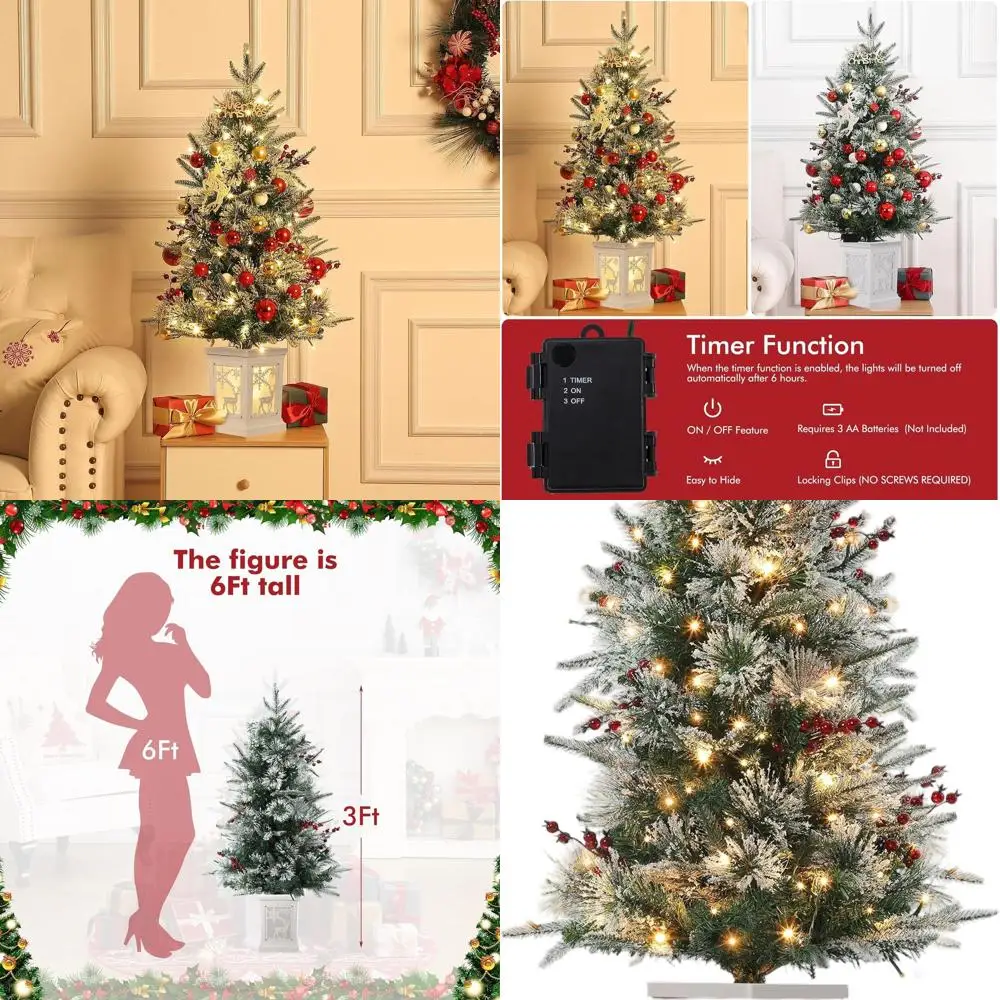 

3-Foot Pre-Lit Artificial Christmas Tree with 78 Multi-Color LED Lights for Home and Office Decor