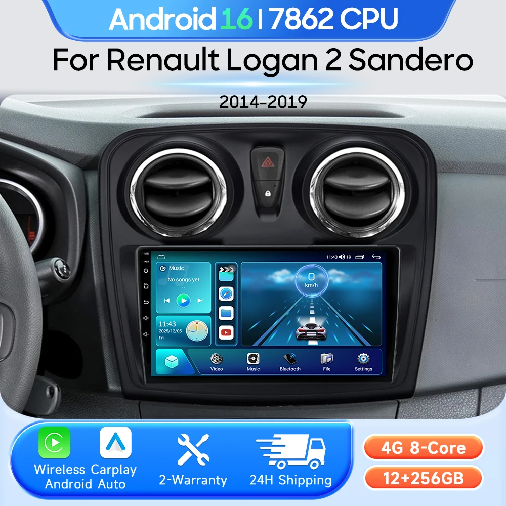 2din For Renault Logan 2 Sandero 2014 - 2019 Android 16 Car Multimedia Player Carplay Auto Radio Video Stereo Navigation GPS DSP