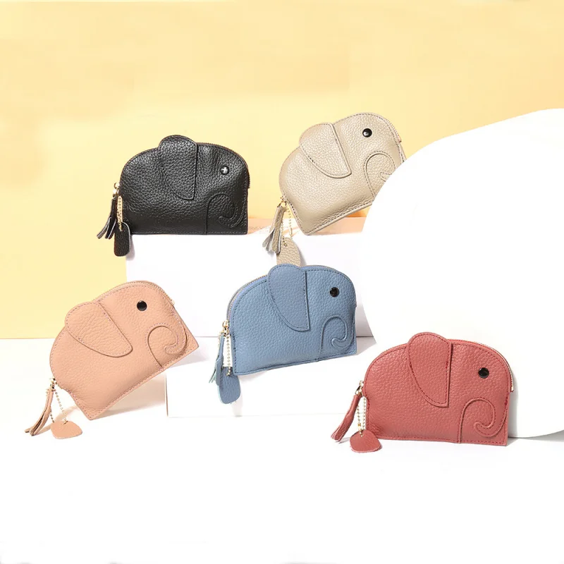 Western Insleather Coinpurse Elephant Design Women Wallet Cute Contrast Color Coin Purse for Ladies