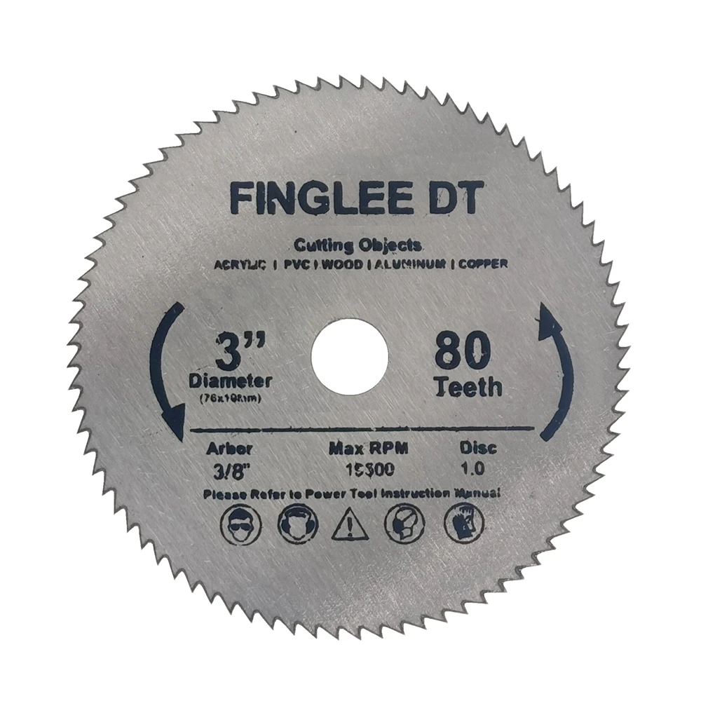 FINGLEE DT 3inch 76mm HSS Circular Saw Blade, 80Teeth High Speed Steel Cutting Disc with 10mm Arbor, for Rotary Tools Wood