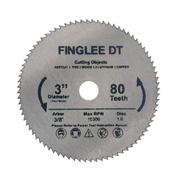 FINGLEE DT 3inch 76mm HSS Circular Saw Blade, 80/120 Teeth High Speed Steel Cutting Disc with 9.5mm Arbor for Rotary Tools Wood