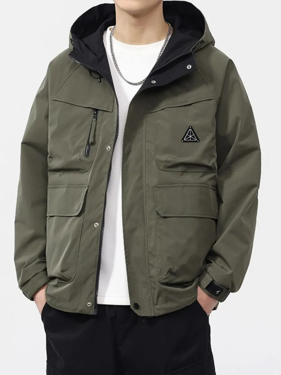 

Двусторонняя мужская повседневная куртка для весны и осени, новая, износостойкая рабочая одежда с капюшоном, верхняя одежда