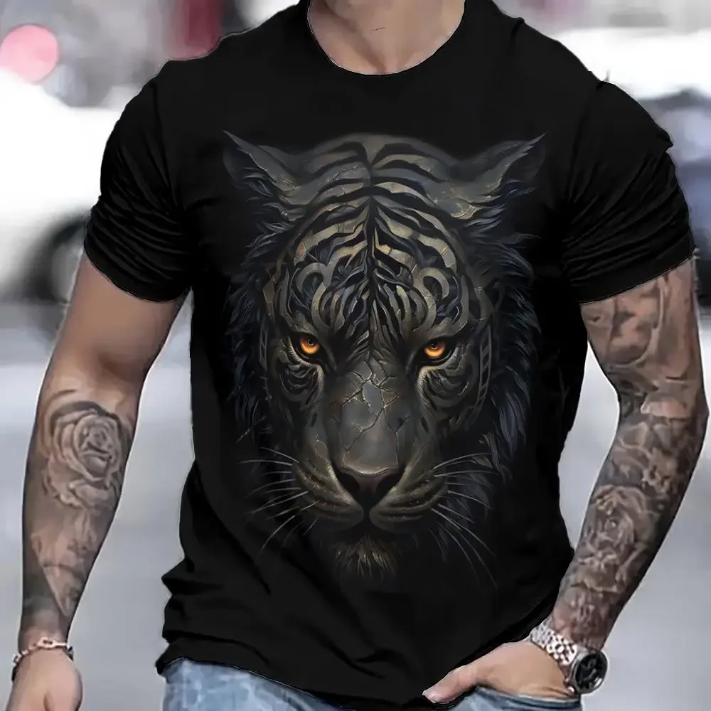 Summer new men\'s T-shirt 3D printed tiger pattern fashion trend short sleeved street fashion plus size round neck top