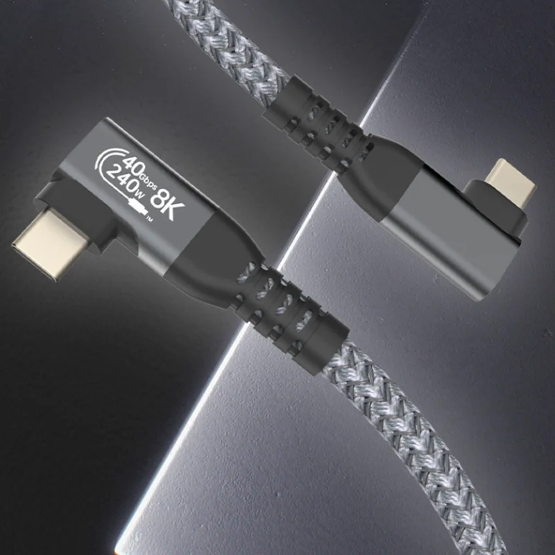 90-Degree Angle USB 4.0 Type C Coiled Cable, Bidirectional 40Gbps, 240W PD Charging, 8K@60Hz Video Spring Spiral Cord