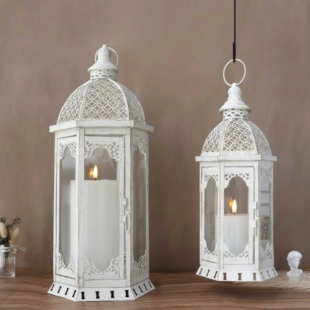 Set of 2 Hanging Vintage White Lantern for Garden Porch Decoration Wholesale Event Wedding Decor