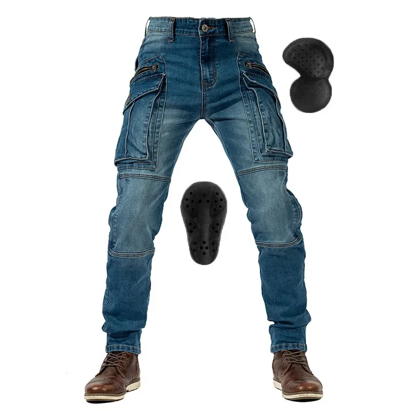 Motorcycle Pants Motorcyclist Pants Man Four Seasons Anti-fall Big Pocket Jeans Tooling Motorcycle Casual Slim High Stretch