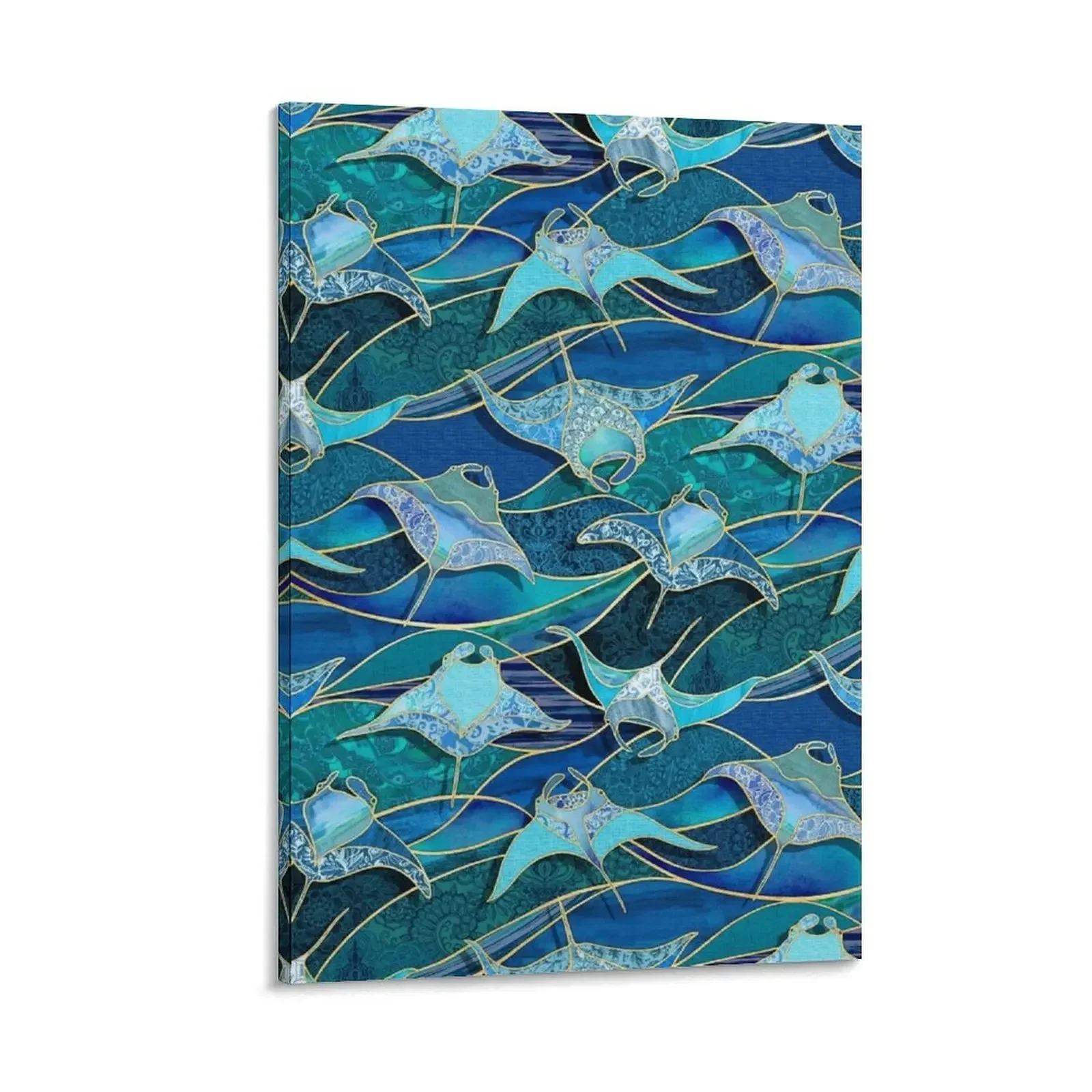 

Patchwork Manta Rays in Sapphire and Turquoise Blue Canvas Painting Decoration for bedroom posters Decorative paintings