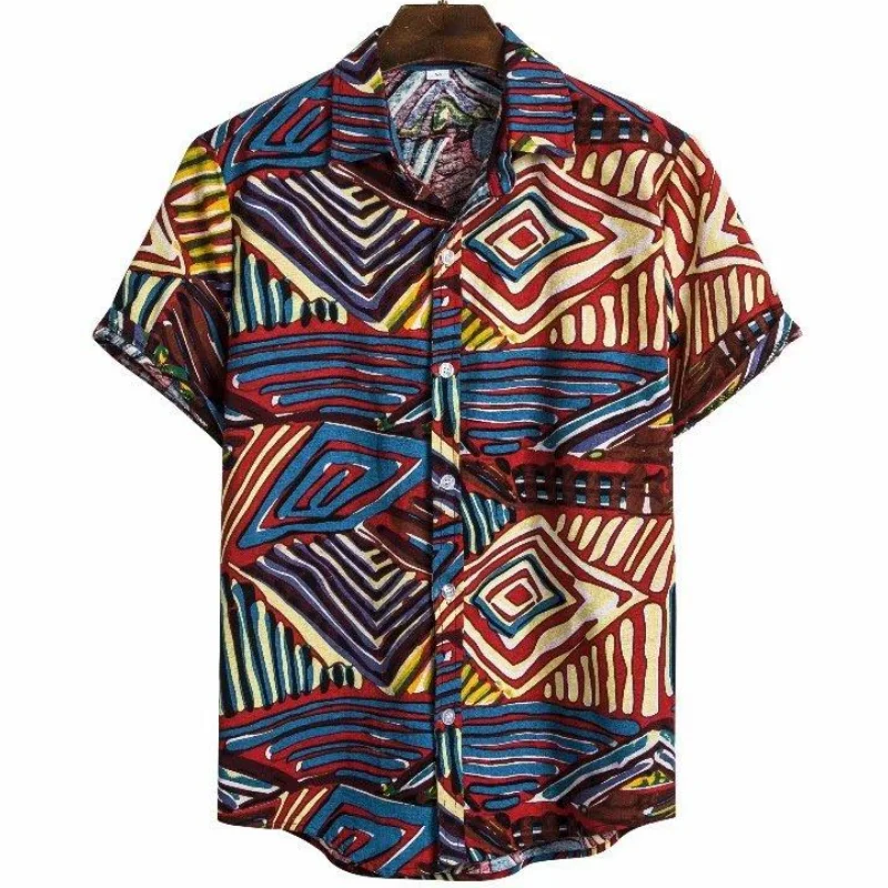 Men\'S Shirts 3D Printed Casual Striped Hawaiian Print Short Sleeve Top Lapel Shirt Harajuku Summer Men\'S Shirts Sport Streetwear