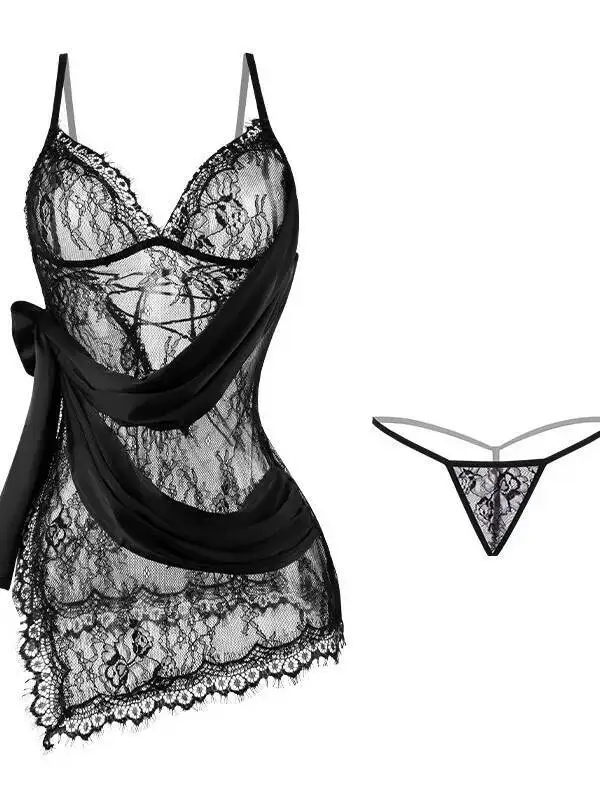 Abito sexy da donna con finiture in pizzo, leggero, a V profonda, floreale, trasparente, con spacco e bellissimo abito sul retro, affascinante ed elegante ZHX1