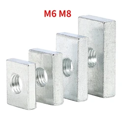 Square Nut M6 M8 Rectangular Nuts Thin Slider Block Nuts Zinc-Plated Carbon Steel Aluminum Profile Accessory