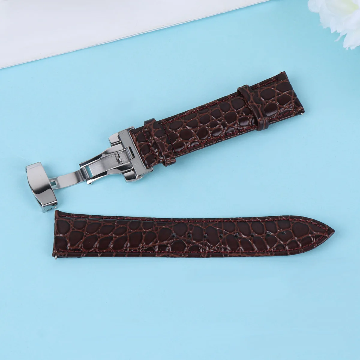 

1Pcs Automatic Butterfly Buckle Watch Band Brown Comfortable Stylish Durable Replacement Fashion Watch Strap