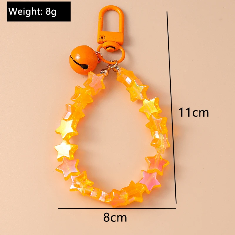 Aihua Bunter Schicker Glas-Popcorn-Ring Glocken-Stern-Perlen-Schlüsselanhänger für Frauen und Mädchen, Handykette, Taschenanhänger, Schlüsselring, Schmuck, Geschenke – Detail 19