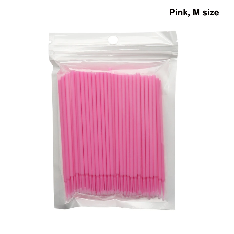 Lot de 100 écouvillons en coton doux, taille S, M, L, pour extension de cils, micro brosse individuelle, mascara