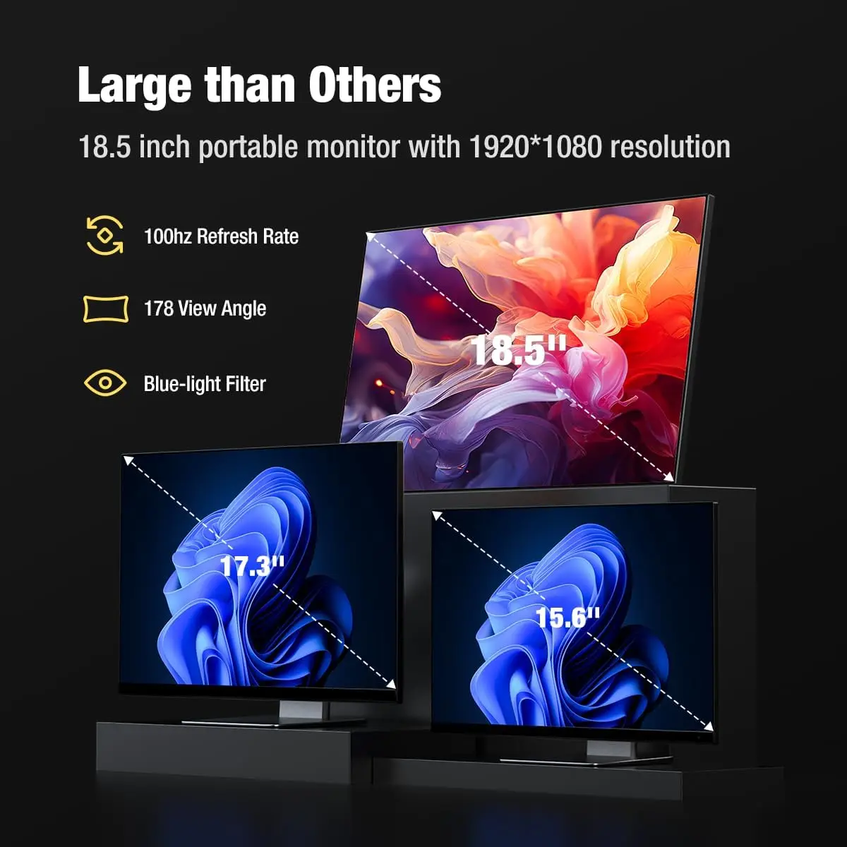 Monitor portatile da 18,5 pollici 100HZ per laptop XBox PS4/5 Switch TV Box Telefono cellulare Estensione PC Mobile VESA Compatibile con HDMI