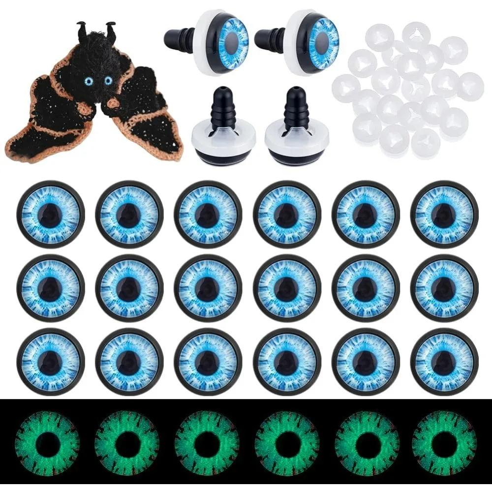 

20pcs12mm Glow in The Dark Craft Safety Eyes Dragon Eye Cabochon Deep Blue Luminous Crochet Eye with 20pcs Washers for Crocheted