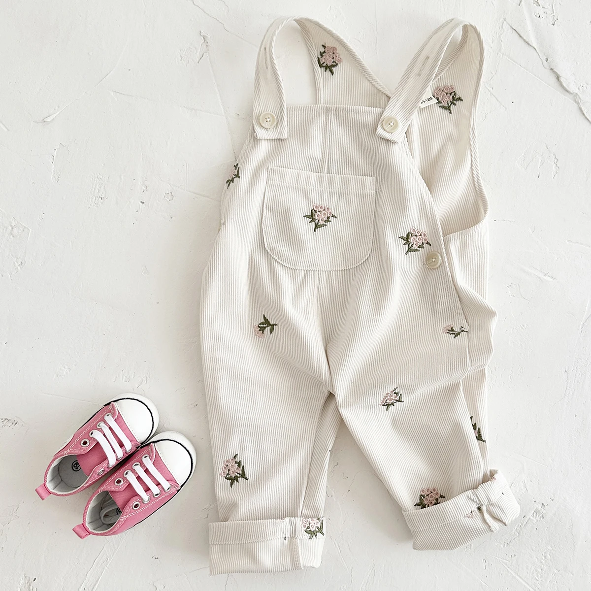 0-3Y Baby Girls Clothes Suspenders Trousers Autumn Braces Pants Embroidery Flower Pant Pocket Fashion Girls Children Clothing