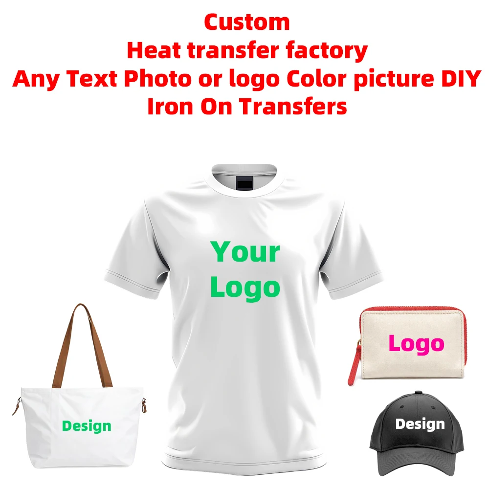 DTF transfert de chaleur Logo personnalisé ou Photo prêt à presser image repassage autocollant thermique fer à repasser vêtements bricolage T-shirt sac décalcomanie