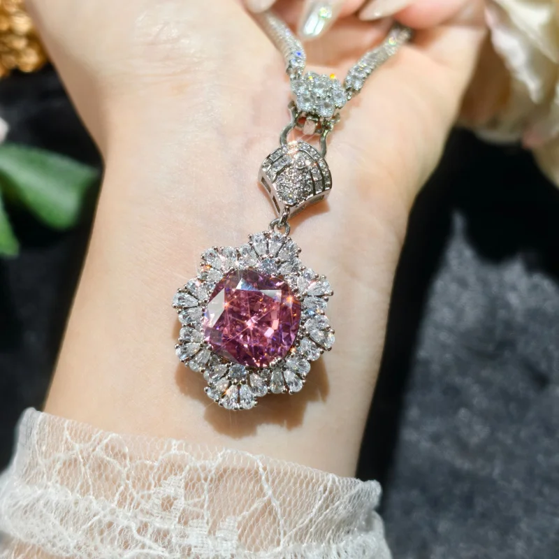 

Квадратная подушка в форме розового циркона, ожерелье, серьги, комплект колец для женщин, высококачественный подарок для свидания