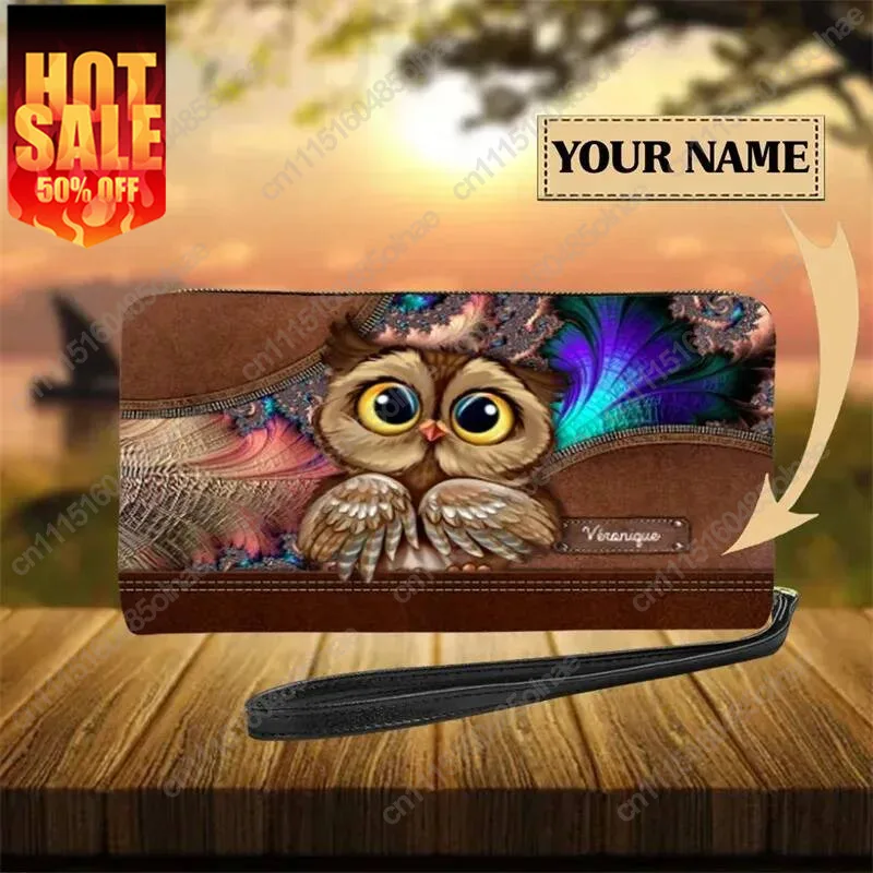 Night Owl 3D Print Money Bag Women PU Leather Wristlet Clutch Cute Purse Custom Wallet Card Holder Design Luxury Cartera Hombre